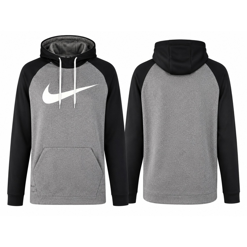 Nike Men's Grey and Black Logo Hooded Sweatshirt
